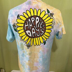 A Lab Happier Days Sunflower Bees Design Tye Dye Men's Shirt Medium Cotton